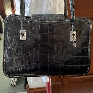 Brighton  Vintage  Croc embossed  Gen. leather   Shoulder bag  navy / black  EUC